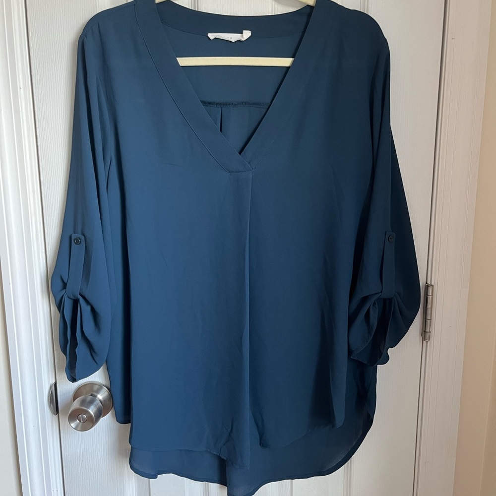 Deep Blue Tab Sleeve Blouse